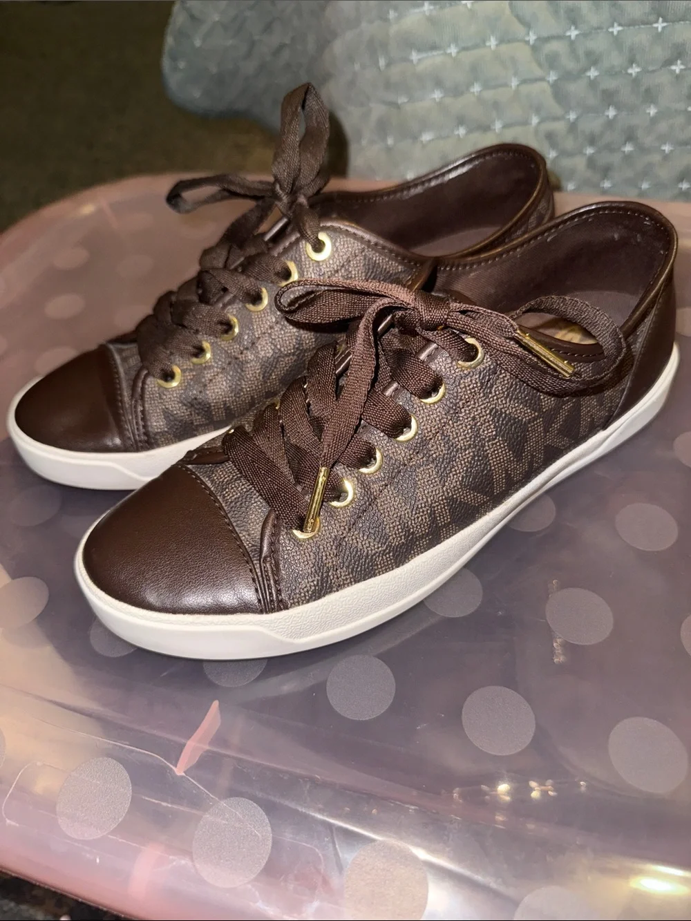 Michael Kors Dark Brown Logo Low-Top Lace-Up Sneakers